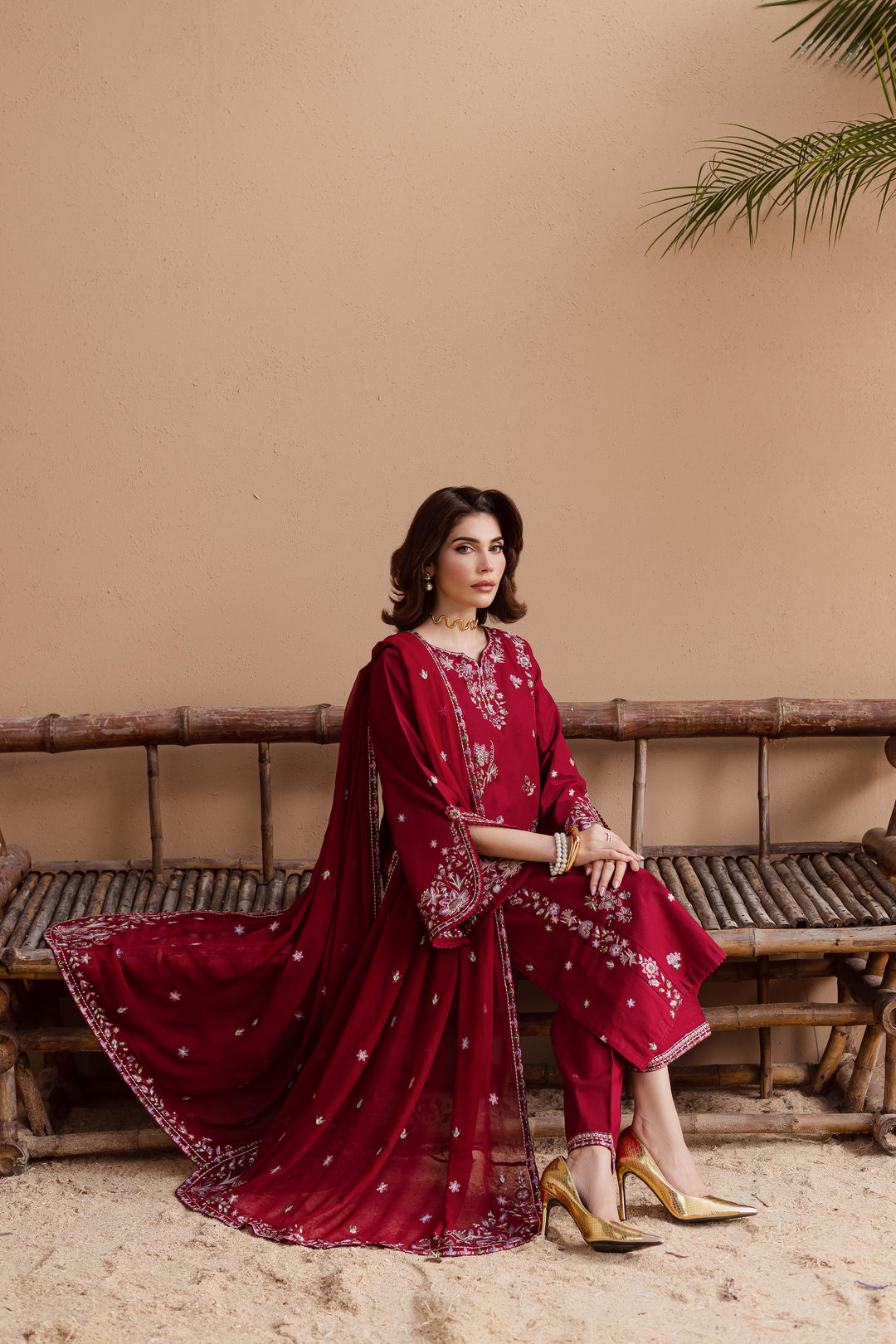Beet Rush 3Pc - Embroidered Khaddar Dress
