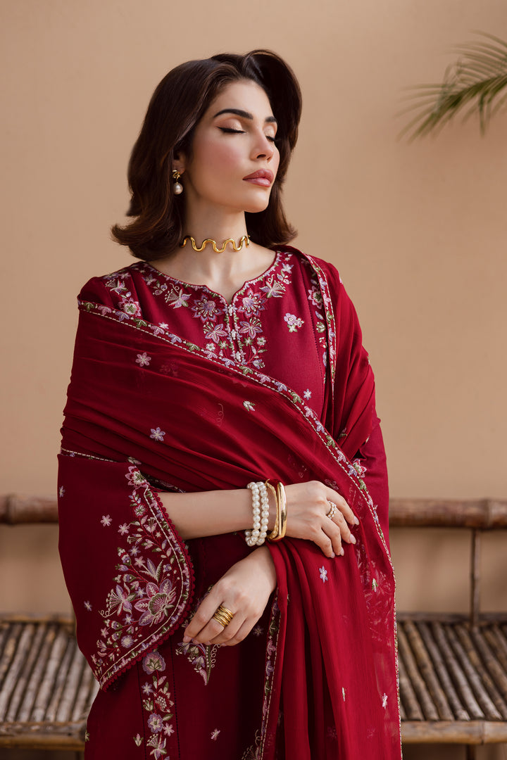 Beet Rush 3Pc - Embroidered Khaddar Dress
