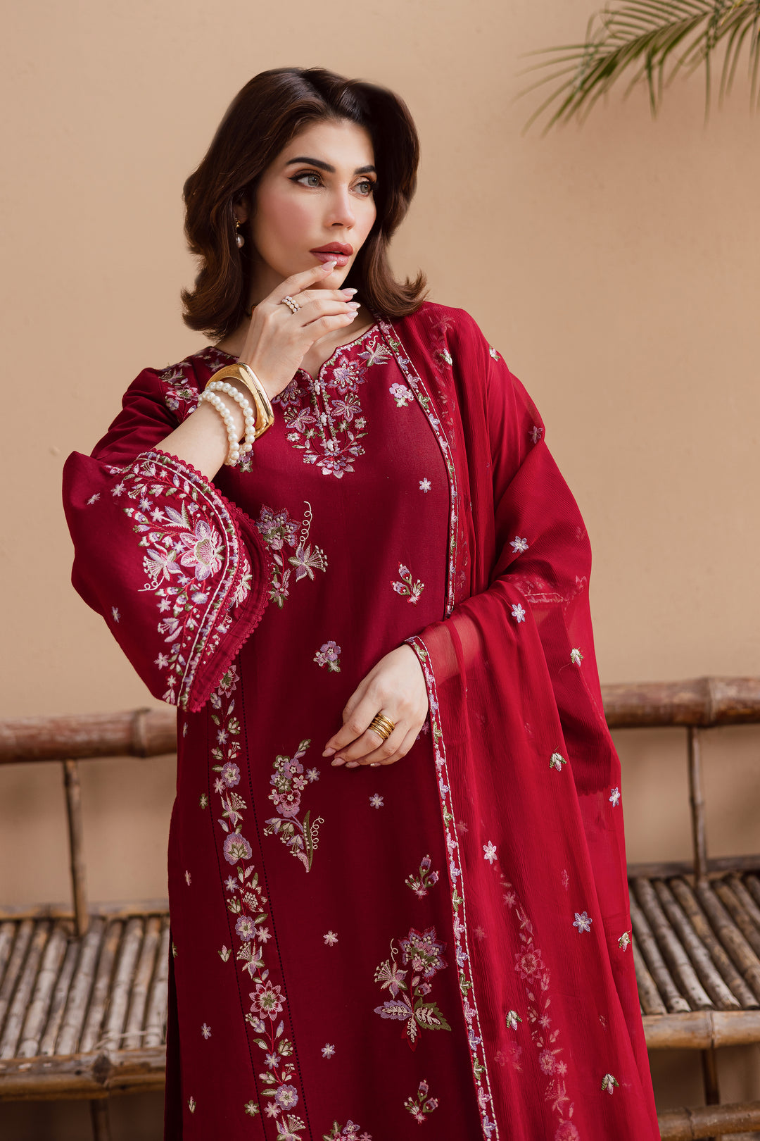 Beet Rush 3Pc - Embroidered Khaddar Dress