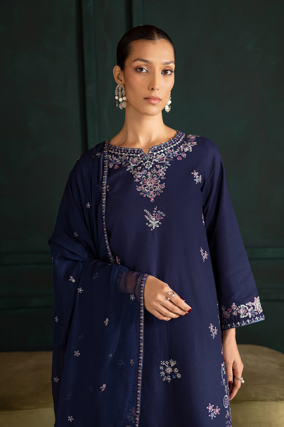 Dusky 3Pc - Embroidered Khaddar Dress