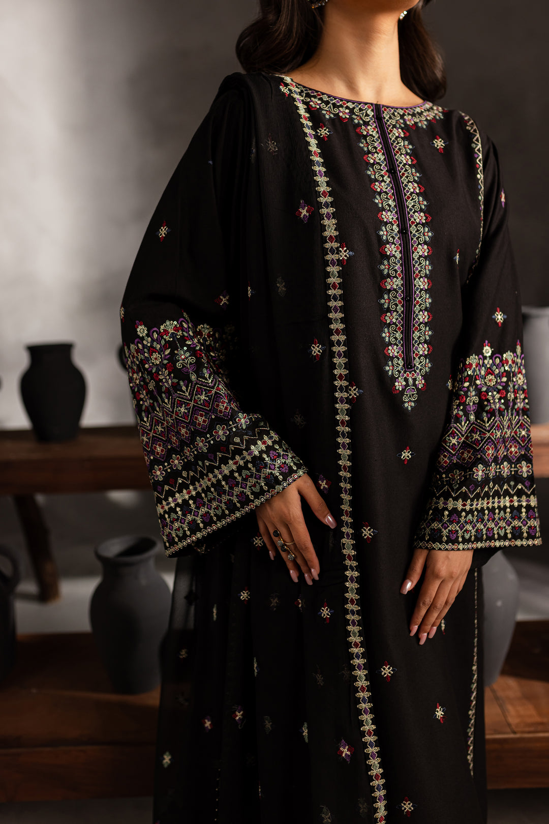 Mosaic 3Pc - Embroidered Karandi Dress - BATIK