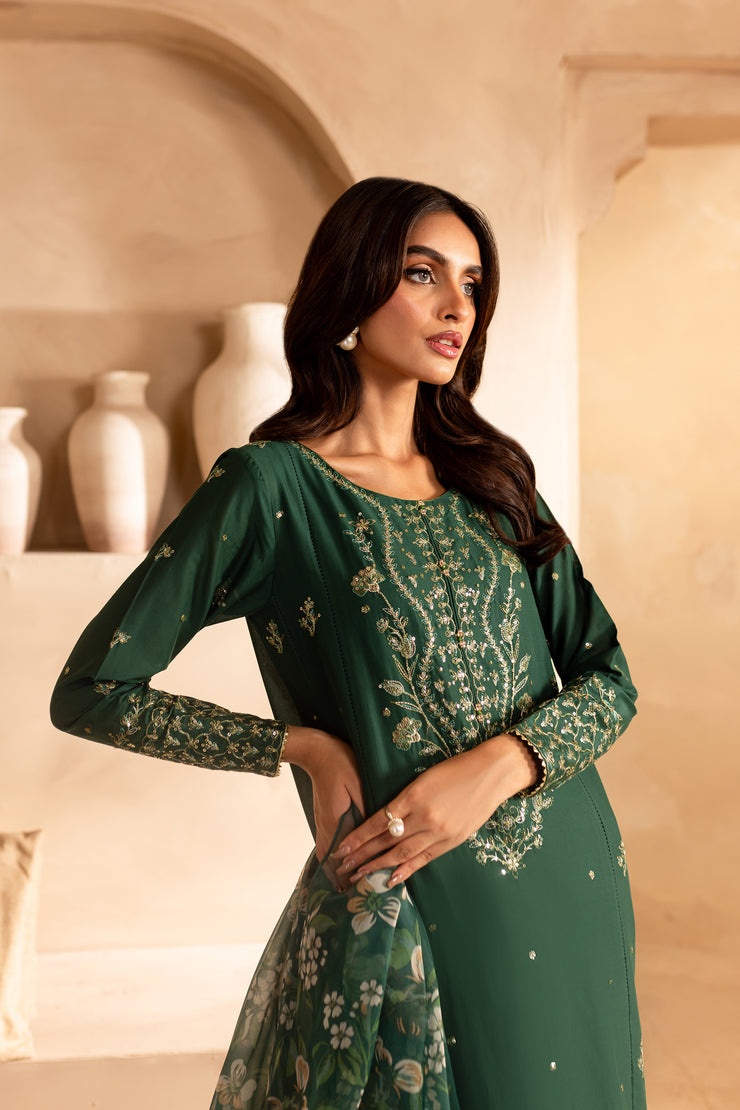 Sage Green 3Pc - Embroidered Lawn Dress - BATIK