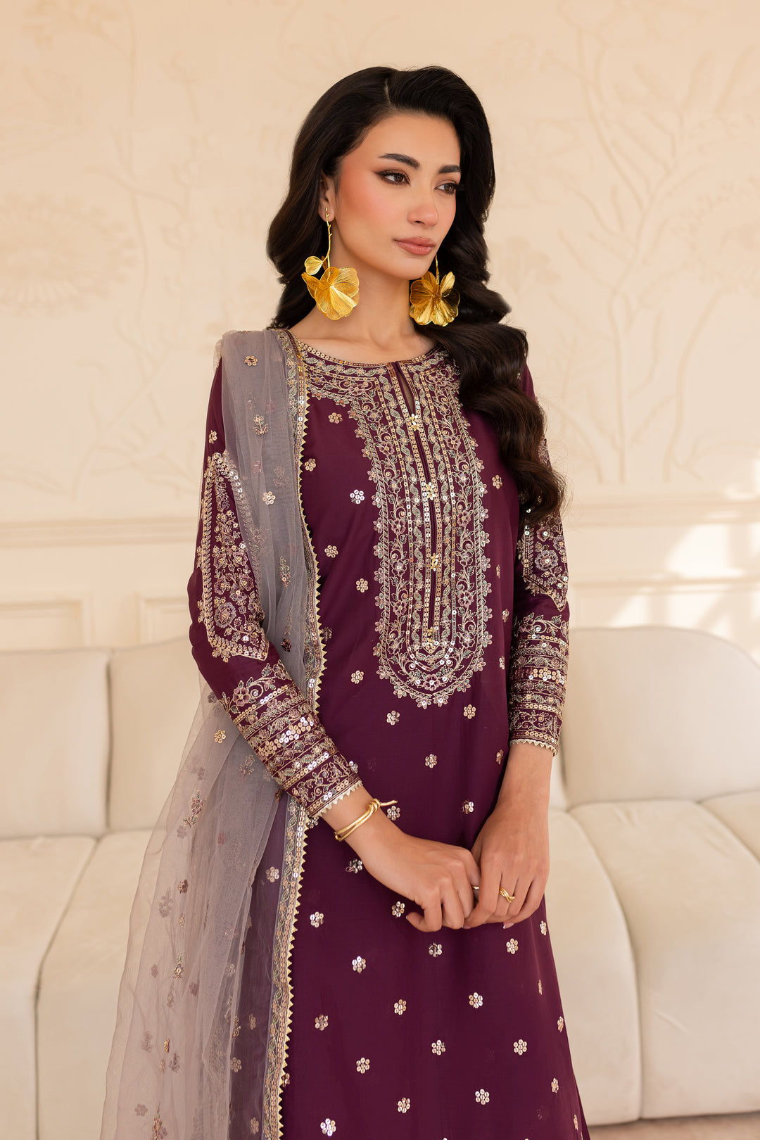 Lavish 3Pc - Embroidered Sharara Pret