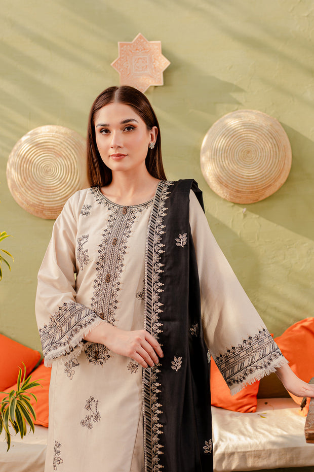 Rook 3Pc - Embroidered Karandi Dress - BATIK