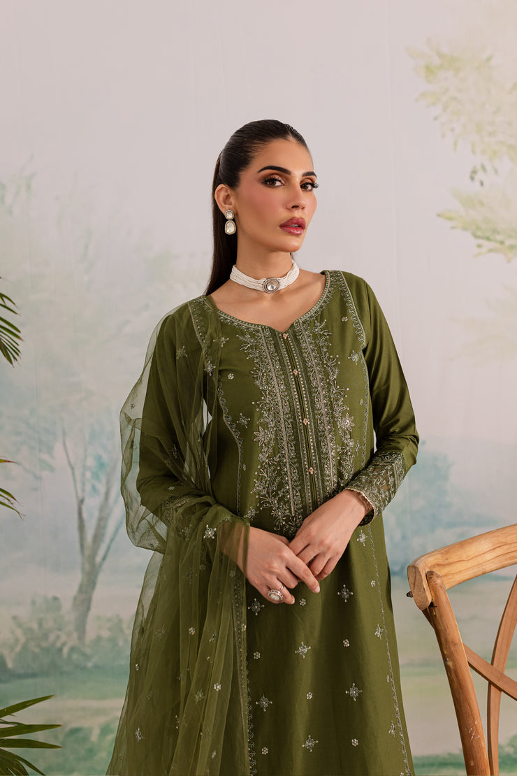 Key Lime 3Pc - Embroidered Lawn Dress - BATIK