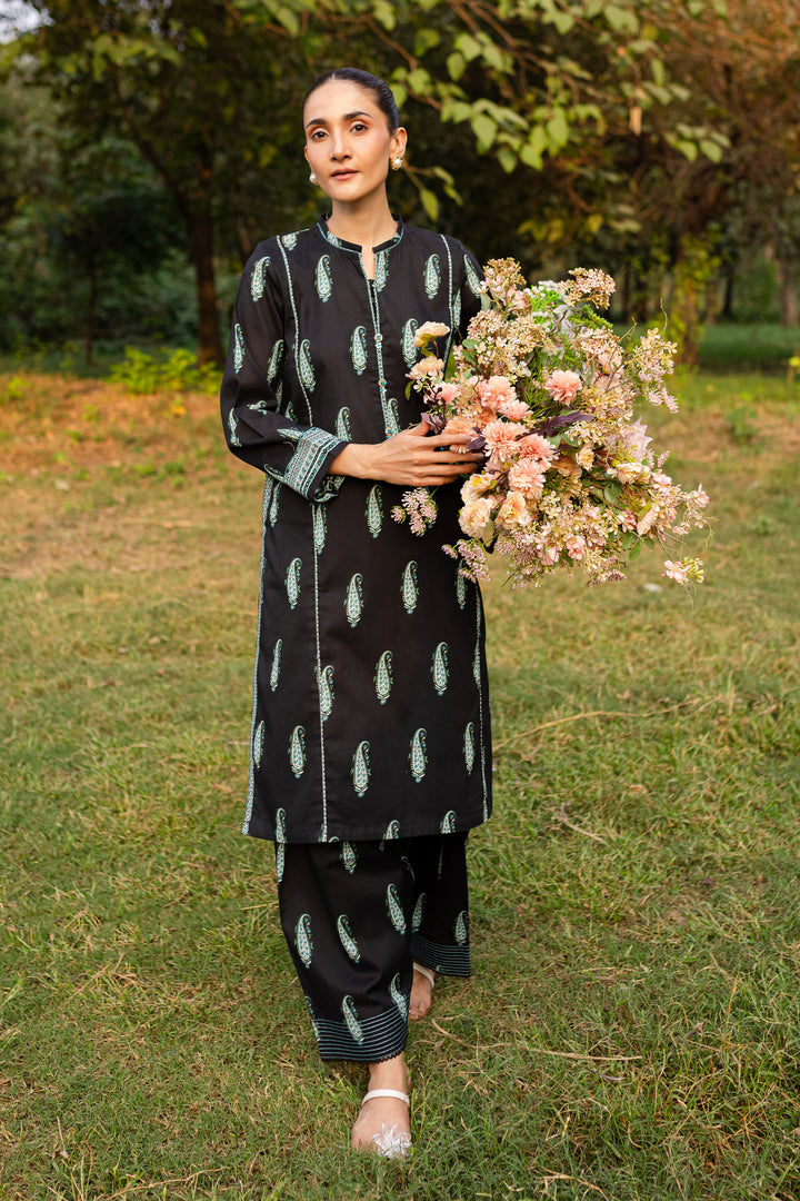 Black Paisley 2Pc - Printed Khaddar Dress - BATIK