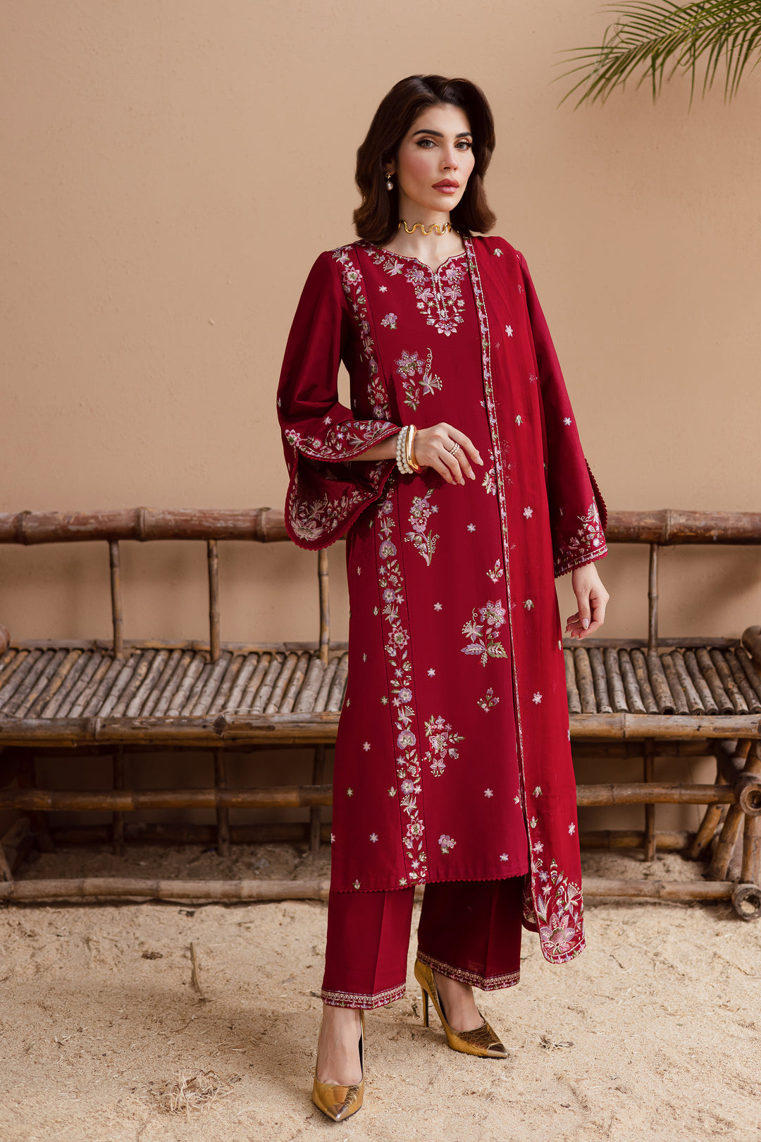 Beet Rush 3Pc - Embroidered Khaddar Dress