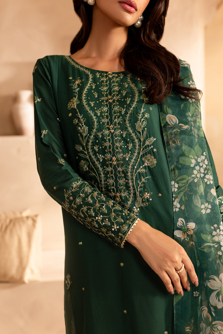 Sage Green 3Pc - Embroidered Lawn Dress - BATIK