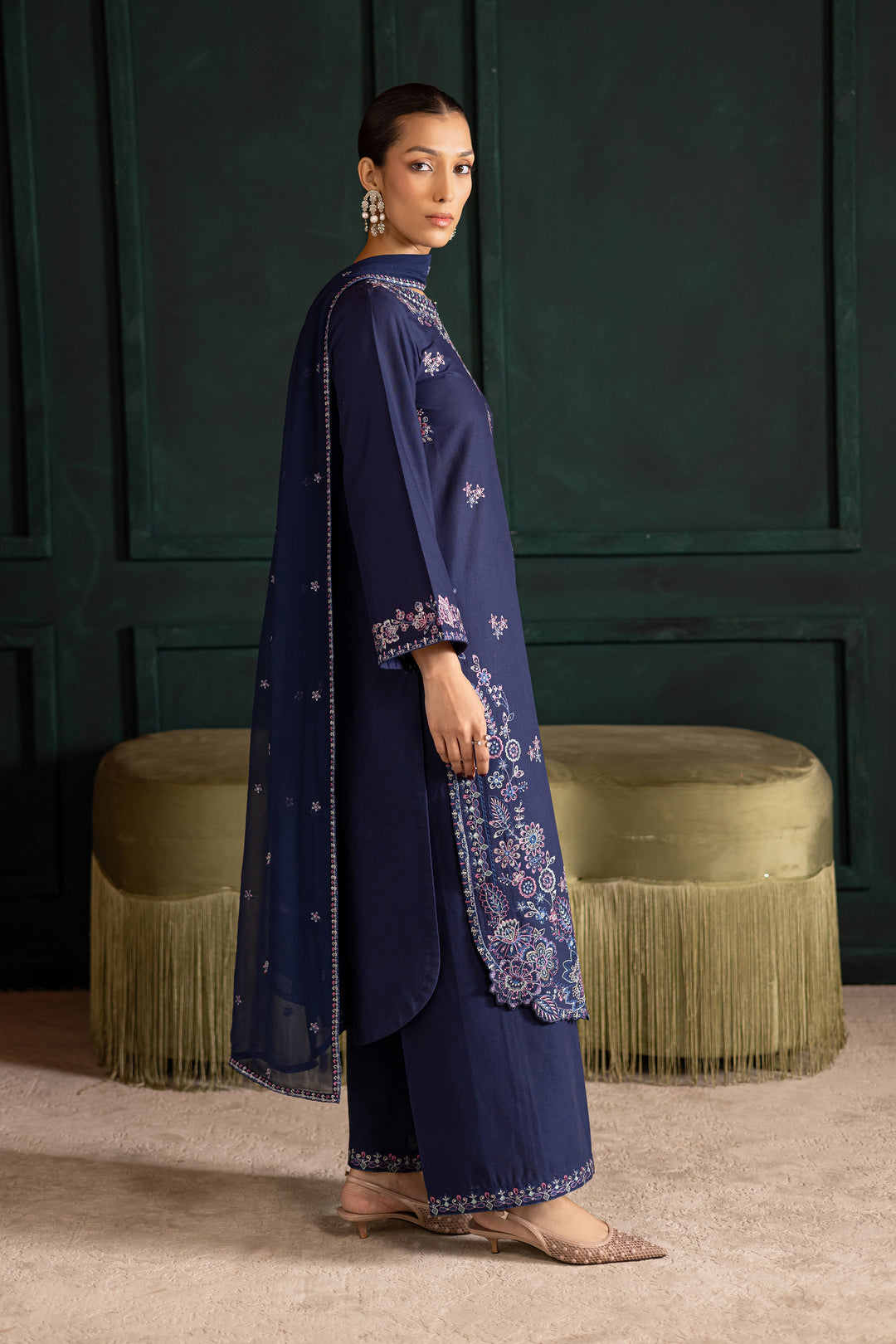 Dusky 3Pc - Embroidered Khaddar Dress