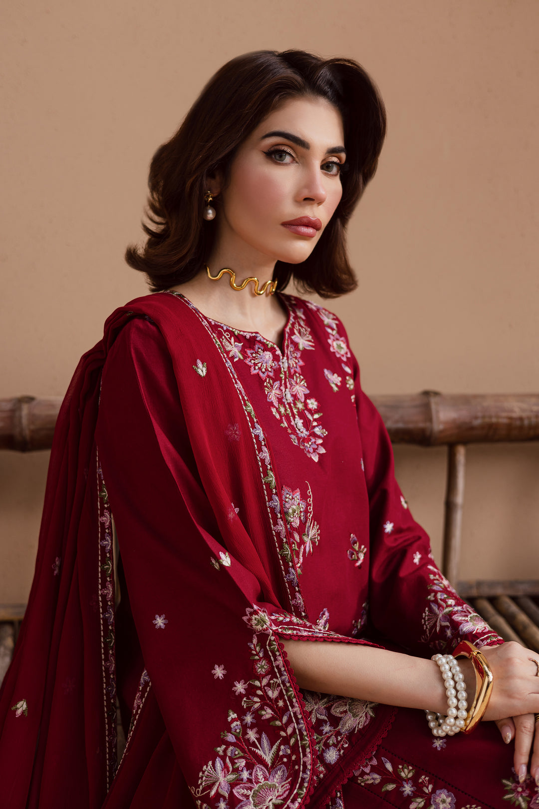 Beet Rush 3Pc - Embroidered Khaddar Dress