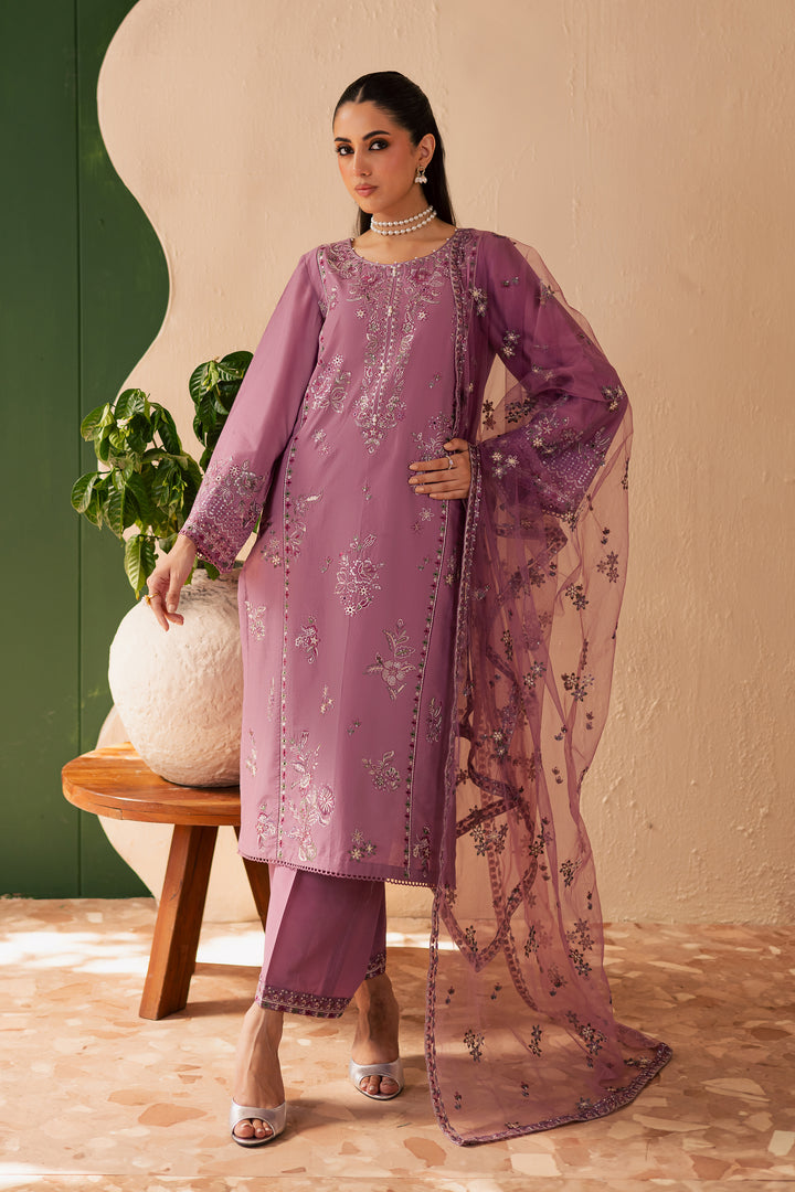 Lilac Glam 3Pc - Embroidered Solid Dress - BATIK