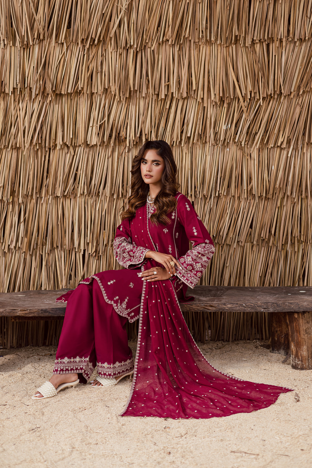 Meeraki 3Pc - Embroidered Khaddar Dress