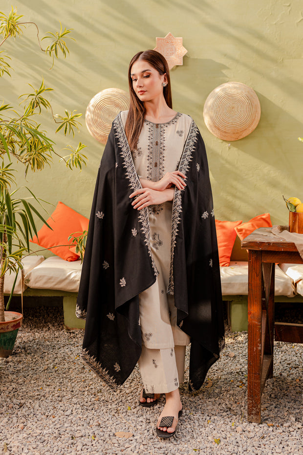 Rook 3Pc - Embroidered Karandi Dress - BATIK