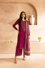Tulip Wine 3Pc - Embroidered Lawn Dress