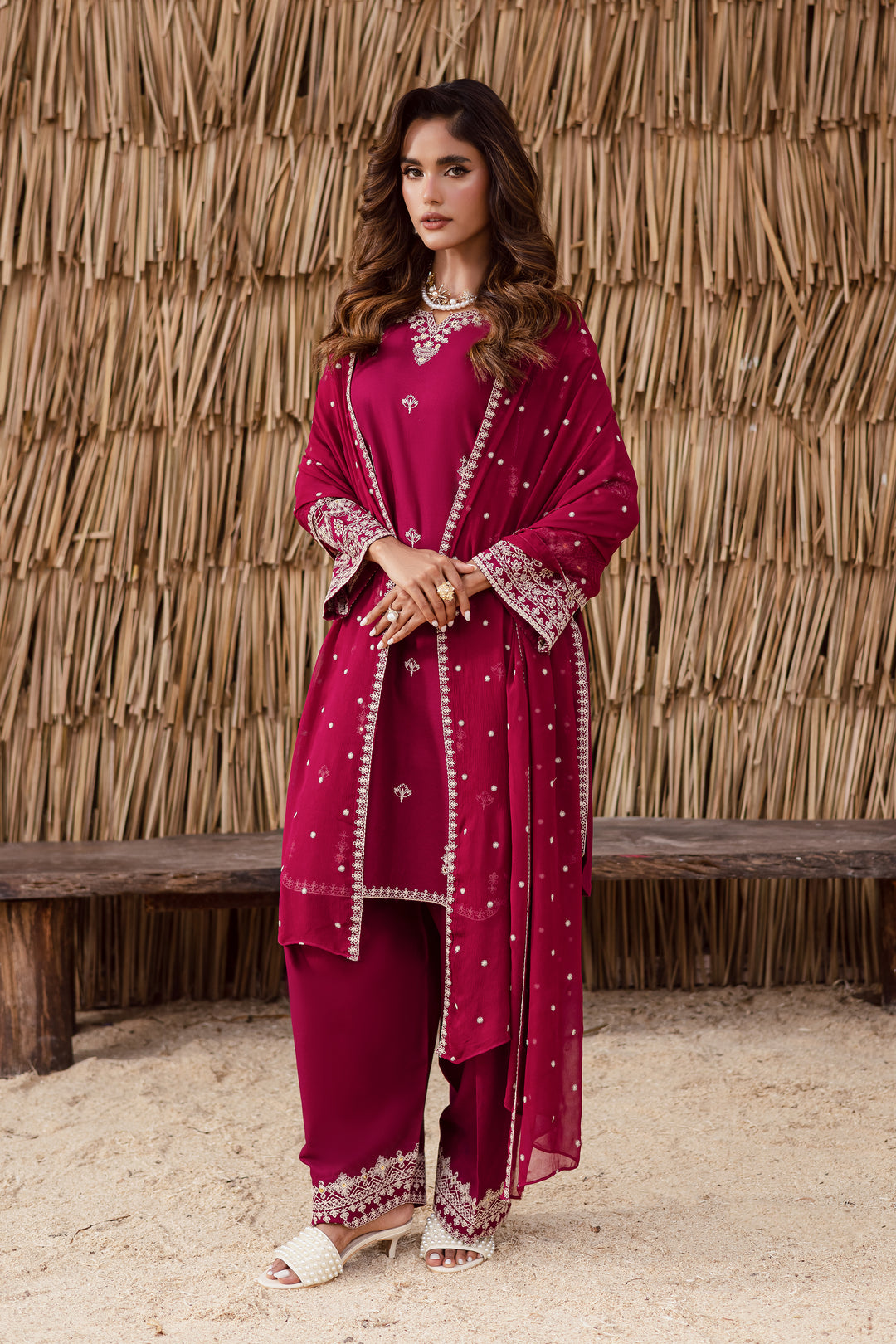 Meeraki 3Pc - Embroidered Khaddar Dress