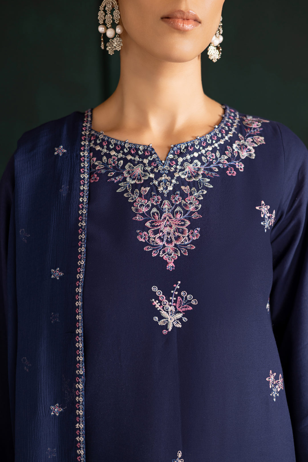 Dusky 3Pc - Embroidered Khaddar Dress