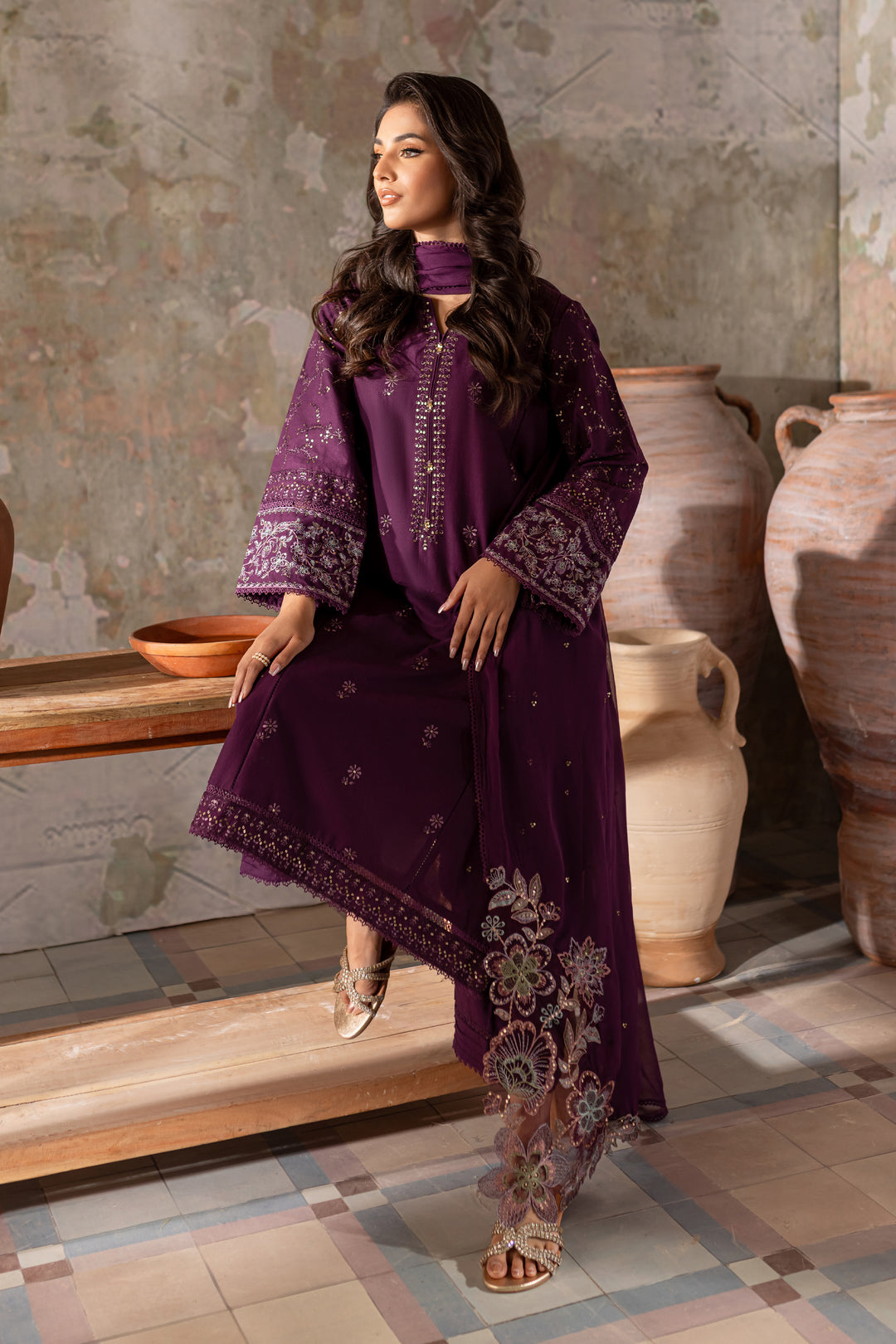 Chowder 3Pc - Embroidered Khaddar Dress - BATIK