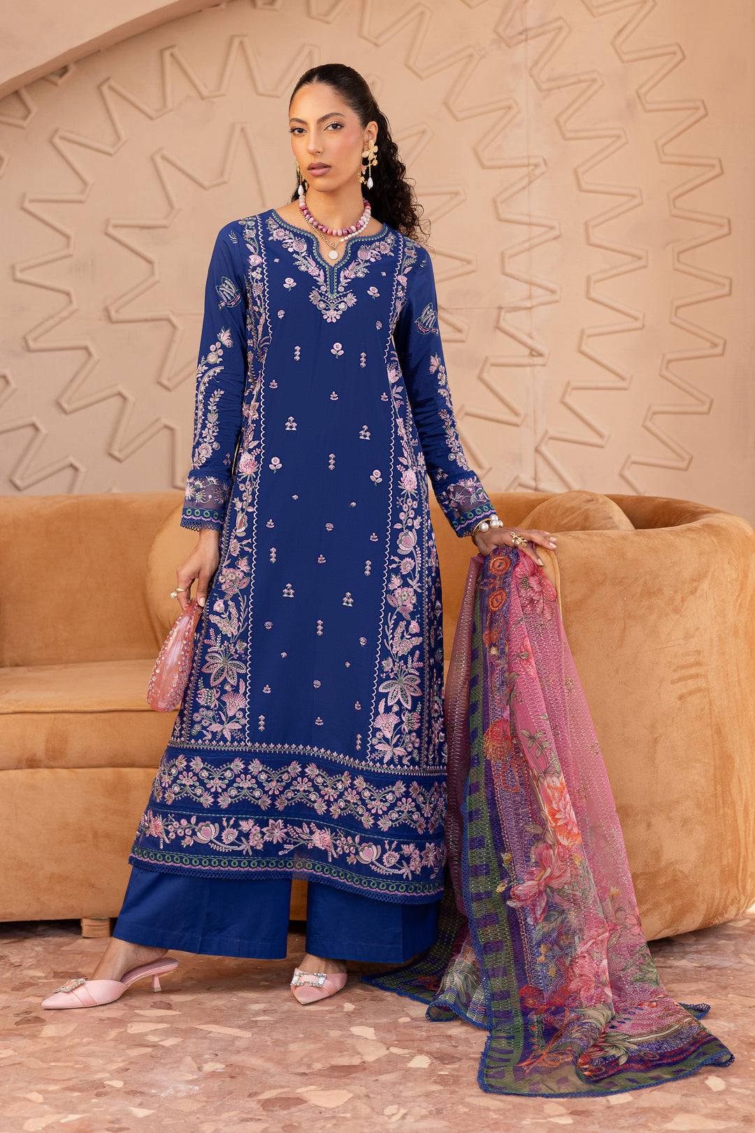 Nawrah 3Pc - Embroidered Luxe Pret