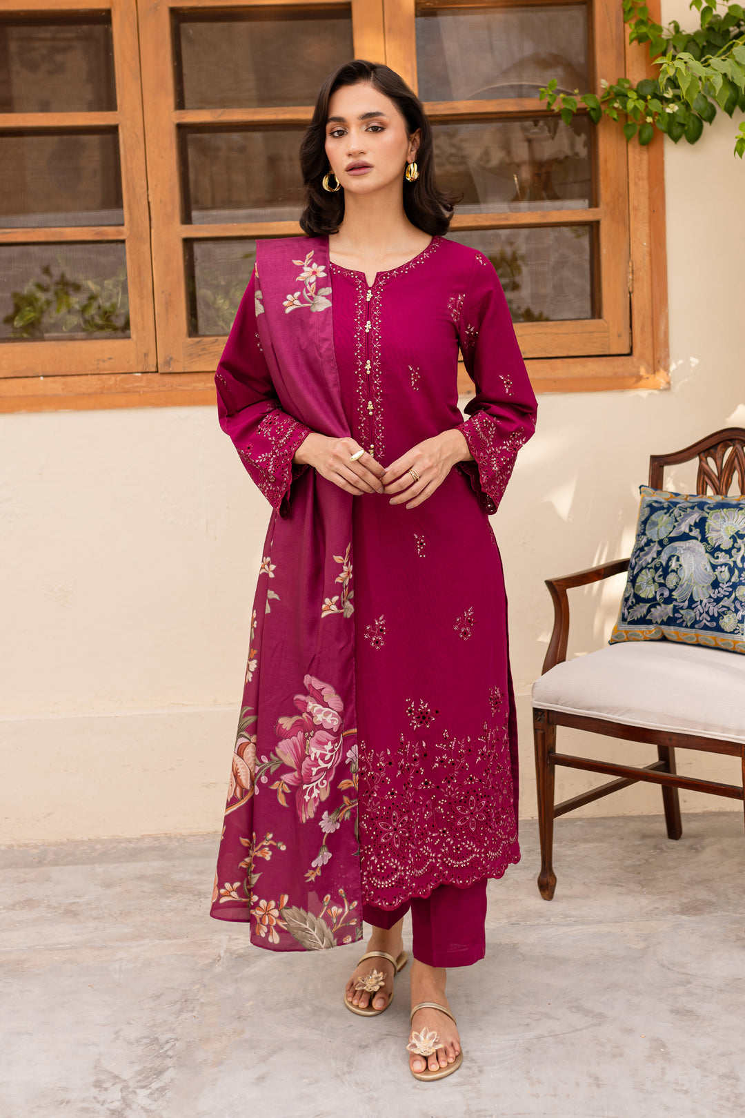 Lilas 3Pc - Embroidered Khaddar Dress - BATIK