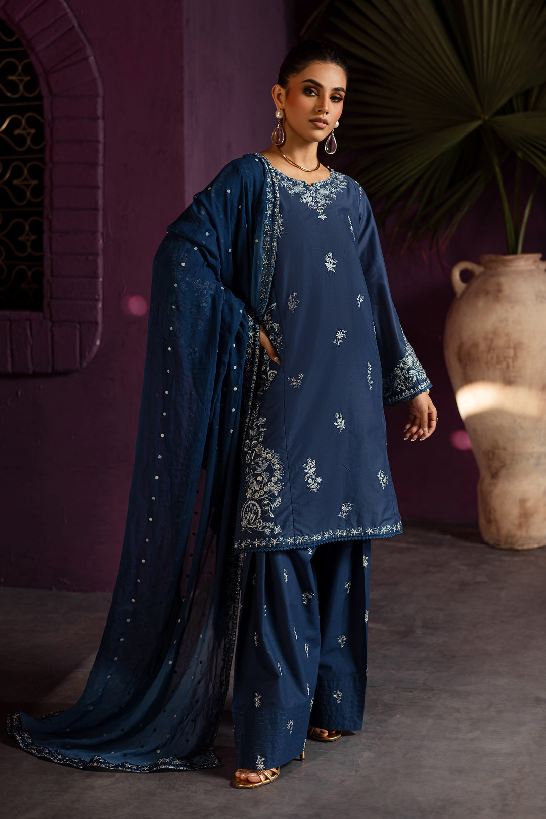 Twinkle Haze 3Pc - Embroidered Solid Dress - BATIK