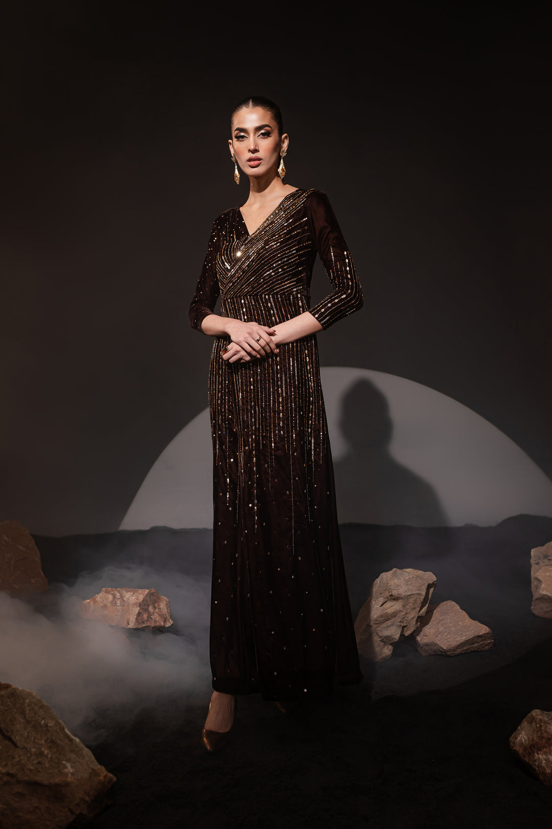 Monore Brown 1Pc - Formal Velvet Maxi - BATIK