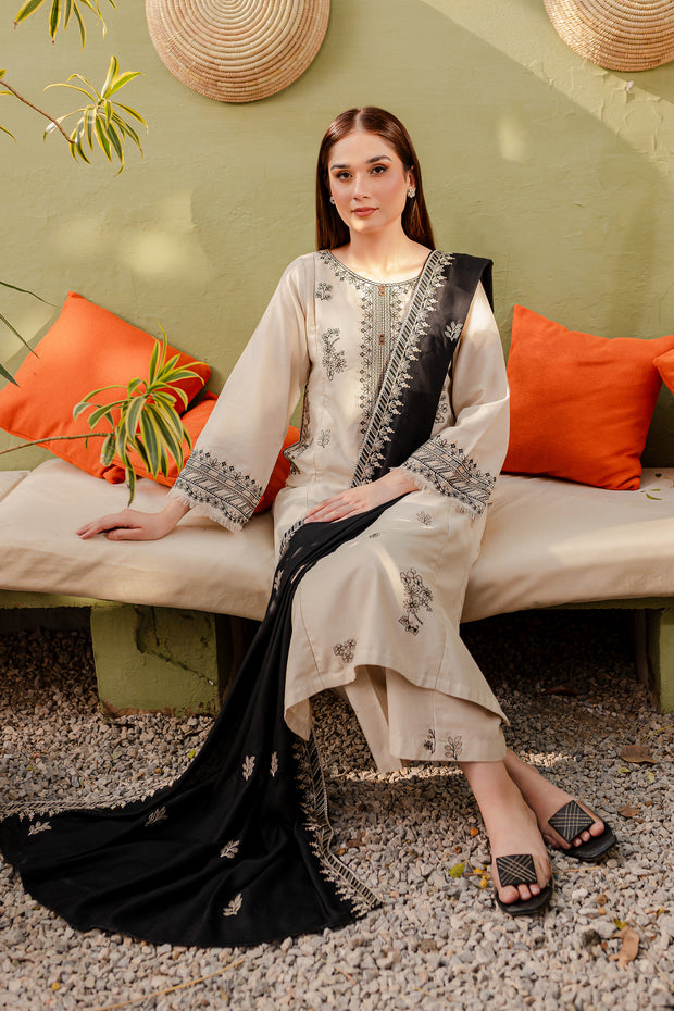 Rook 3Pc - Embroidered Karandi Dress - BATIK