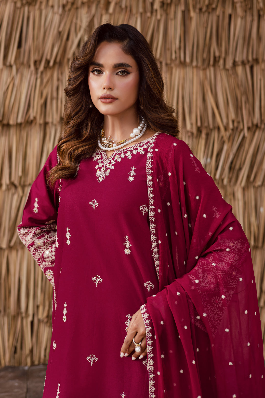 Meeraki 3Pc - Embroidered Khaddar Dress
