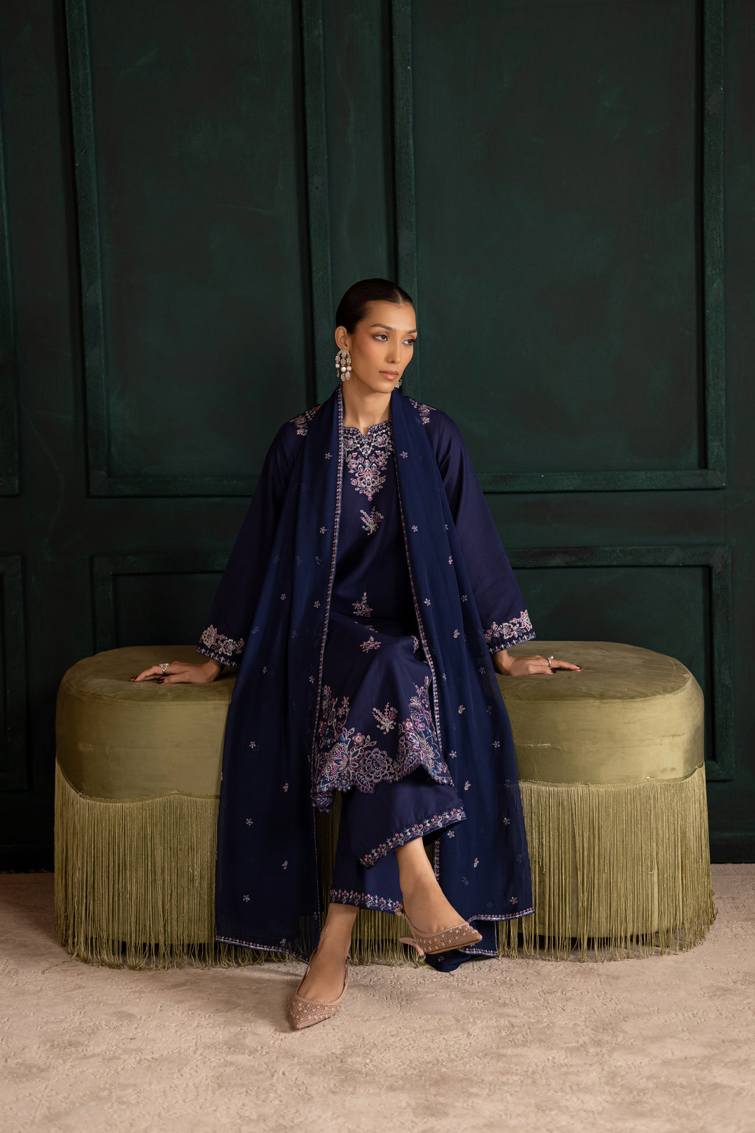Dusky 3Pc - Embroidered Khaddar Dress