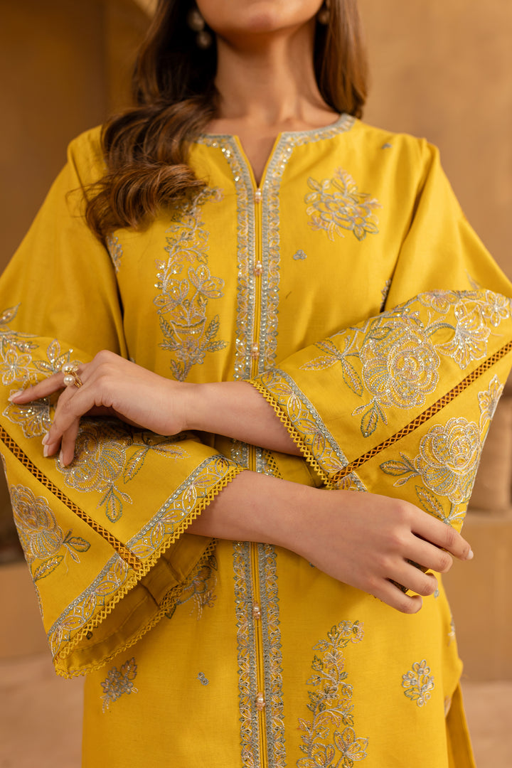 Yellow Blair 2Pc- Embroidered Khaddar Dress - BATIK