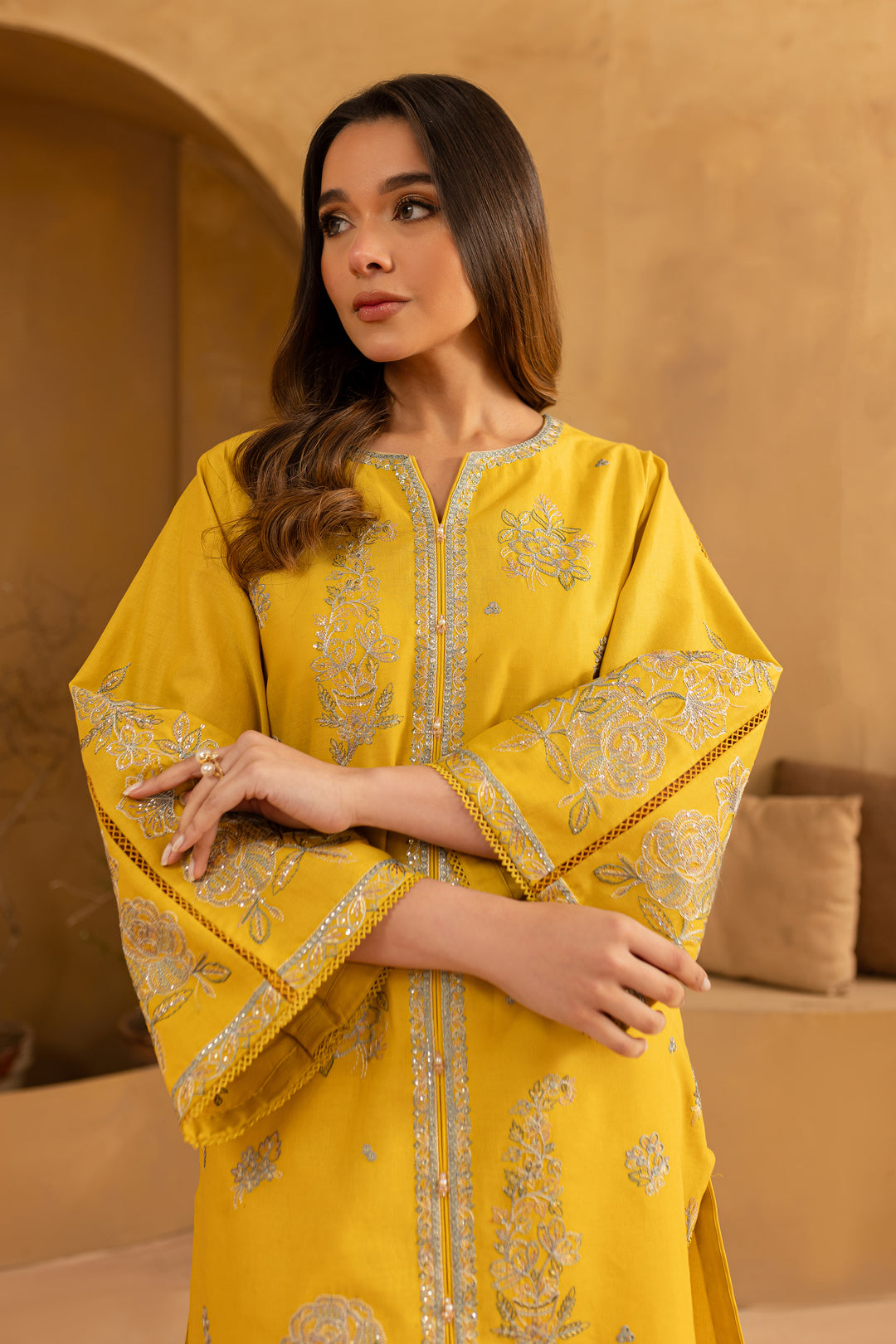 Yellow Blair 2Pc- Embroidered Khaddar Dress - BATIK