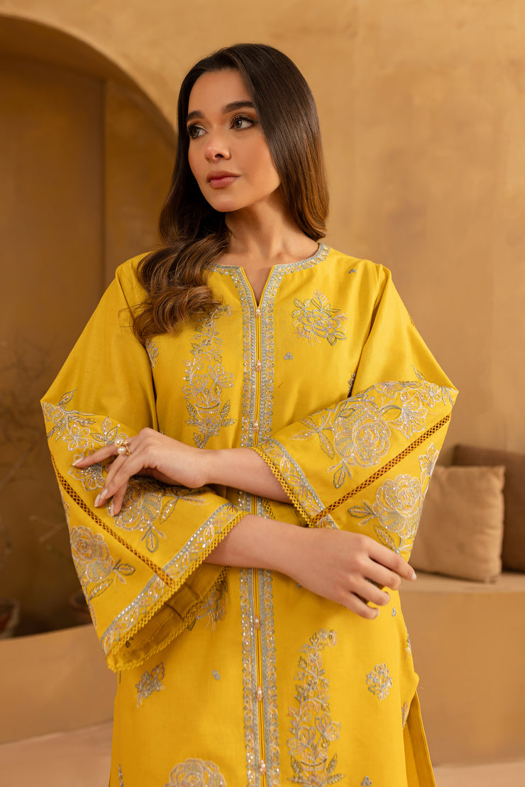 Yellow Blair 2Pc- Embroidered Khaddar Dress