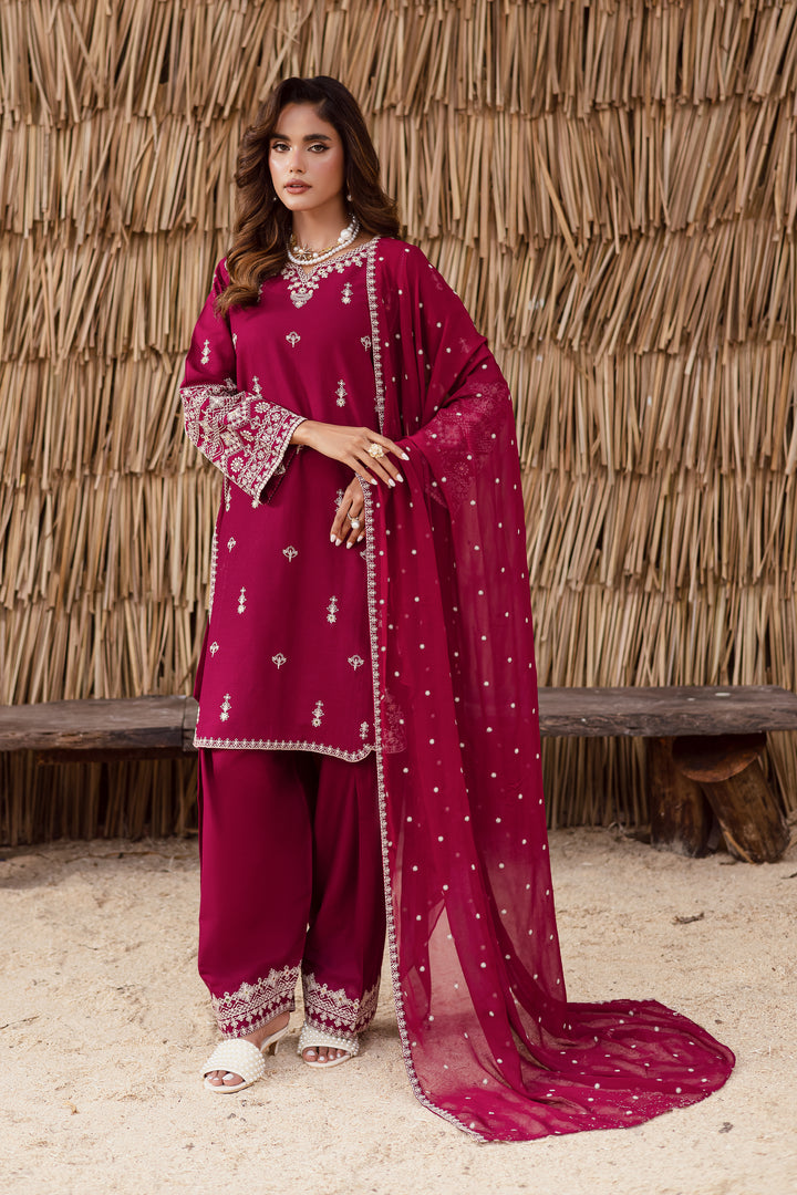 Meeraki 3Pc - Embroidered Khaddar Dress