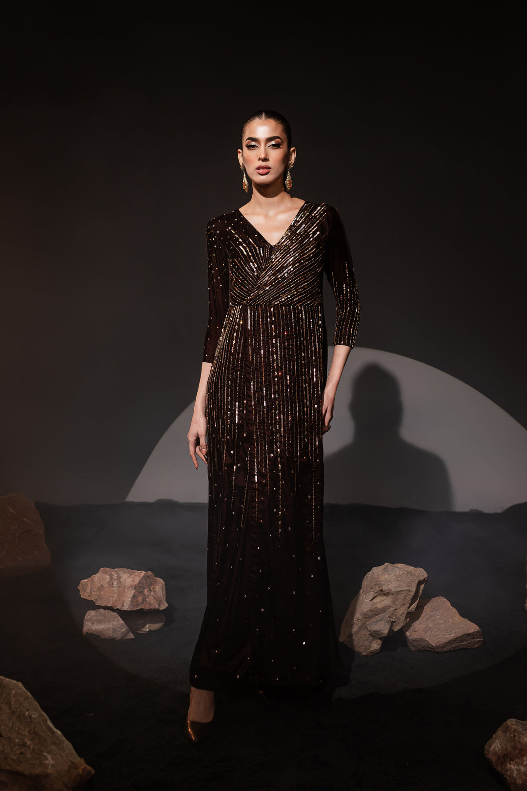 Monore Brown 1Pc - Formal Velvet Maxi - BATIK