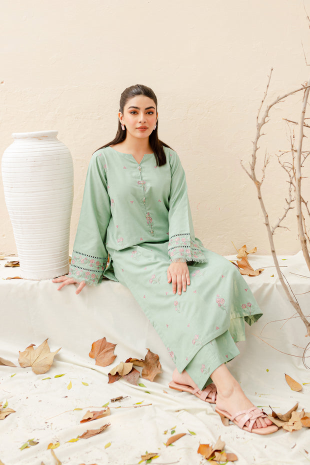 Vinyl 2Pc - Embroidered Karandi Dress - BATIK