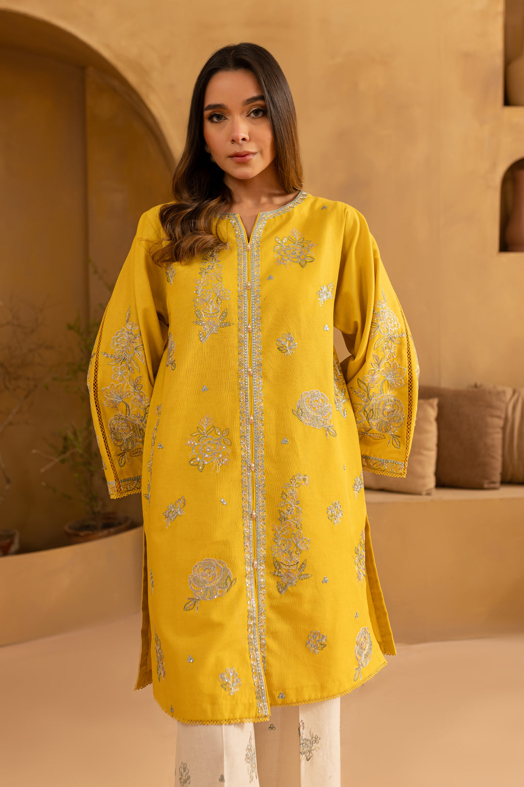 Yellow Blair 2Pc- Embroidered Khaddar Dress - BATIK