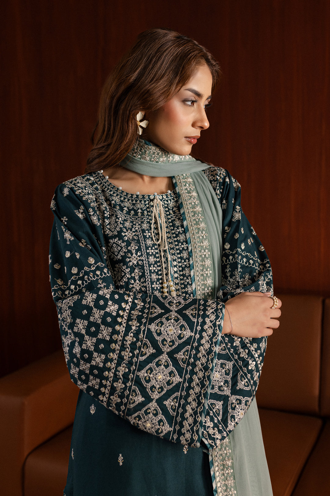 Ocean Jewel 3Pc - Embroidered Khaddar Dress - BATIK