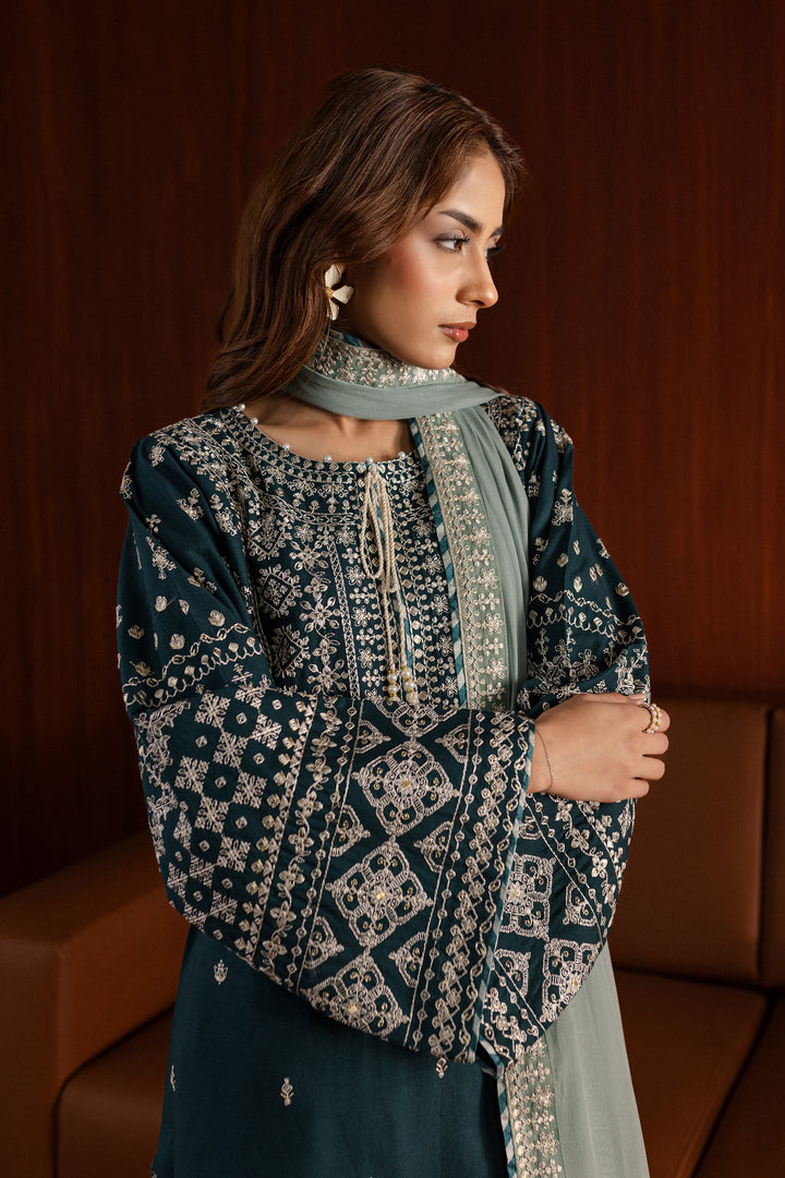 Ocean Jewel 3Pc - Embroidered Khaddar Dress - BATIK