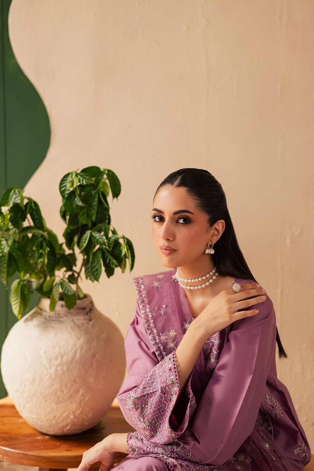 Lilac Glam 3Pc - Embroidered Solid Dress - BATIK