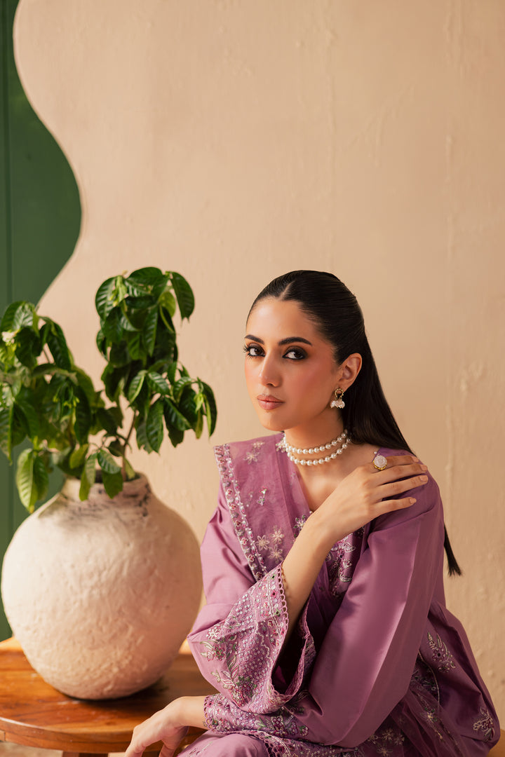 Lilac Glam 3Pc - Embroidered Solid Dress - BATIK