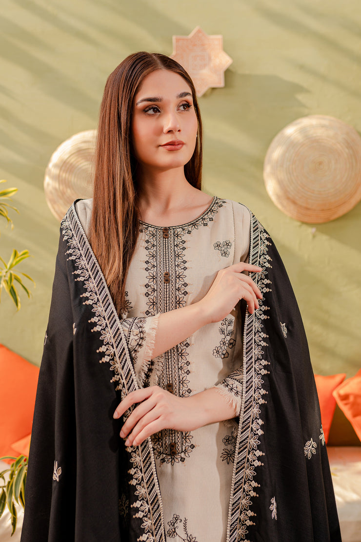 Rook 3Pc - Embroidered Karandi Dress - BATIK