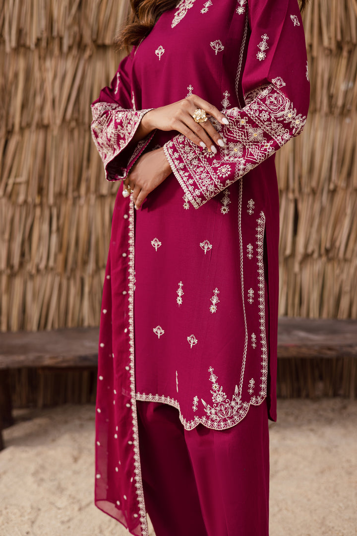 Meeraki 3Pc - Embroidered Khaddar Dress