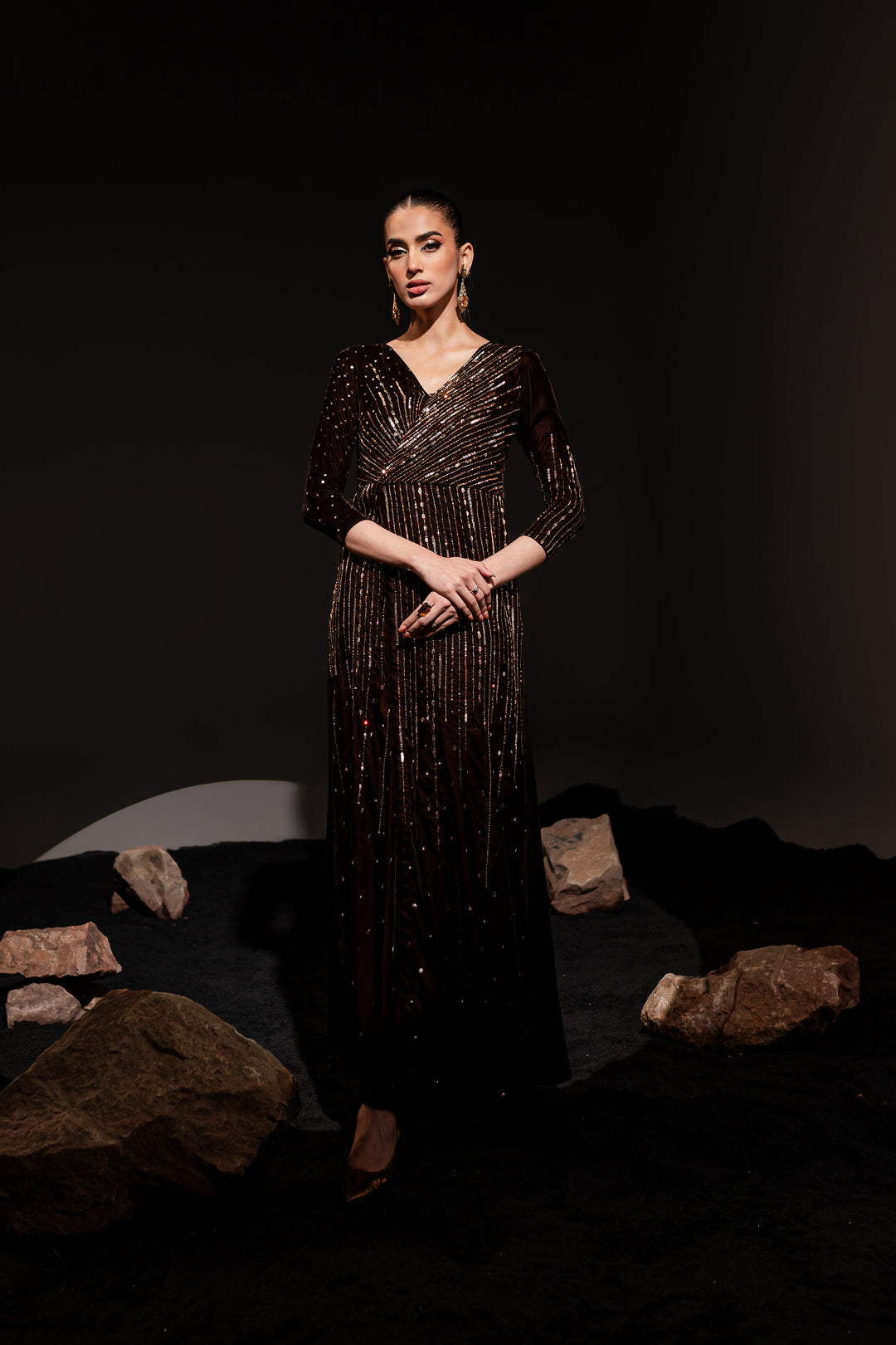 Monore Brown 1Pc - Formal Velvet Maxi - BATIK