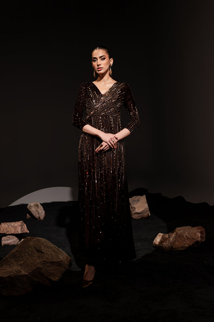 Monore Brown 1Pc - Formal Velvet Maxi - BATIK