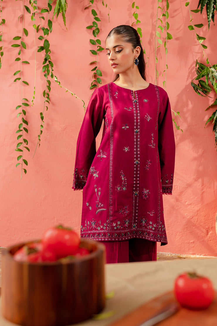 Cerise 2Pc - Embroidered Khaddar Dress - BATIK