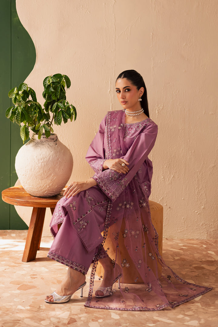 Lilac Glam 3Pc - Embroidered Solid Dress - BATIK