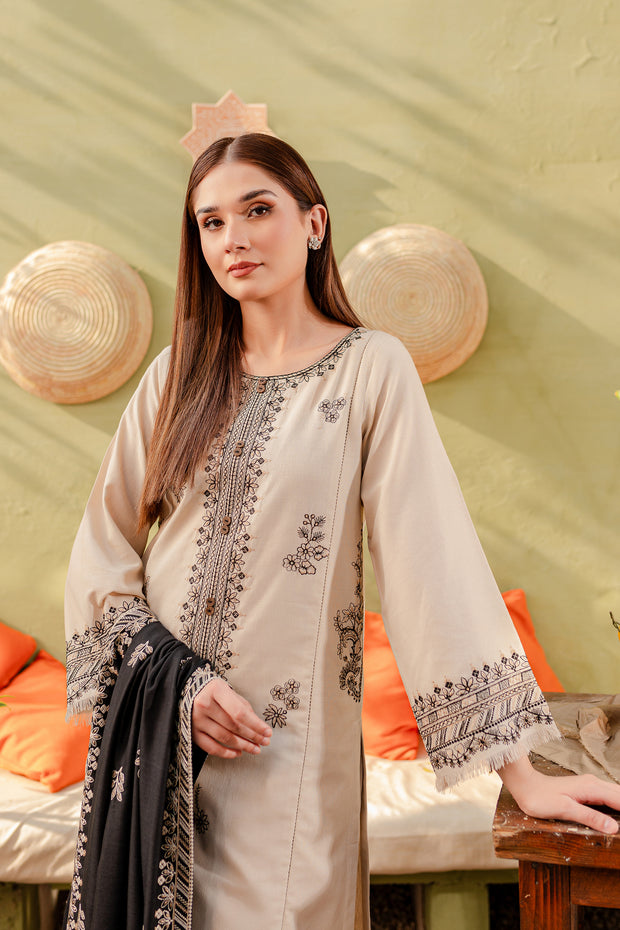 Rook 3Pc - Embroidered Karandi Dress - BATIK