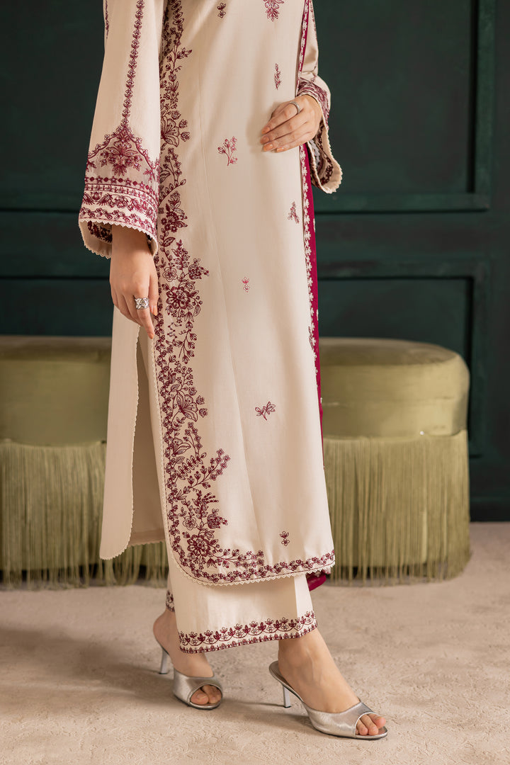 Ivory Rua 3Pc - Embroidered Khaddar Dress