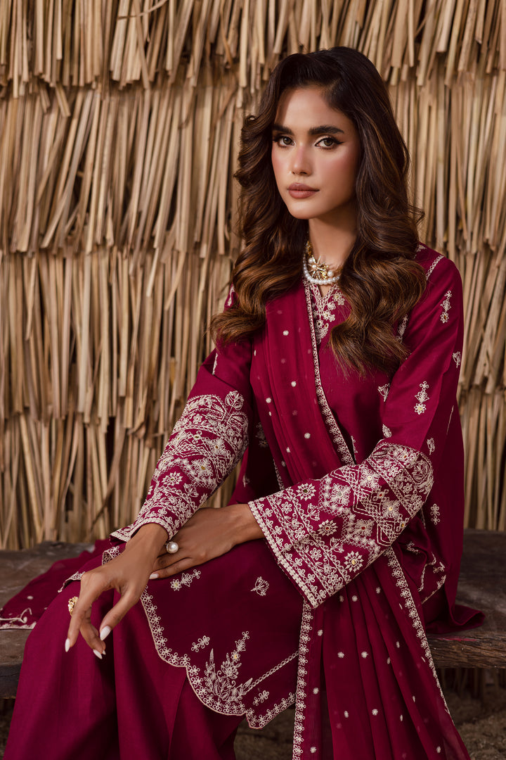 Meeraki 3Pc - Embroidered Khaddar Dress