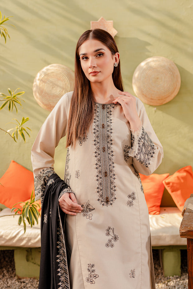 Rook 3Pc - Embroidered Karandi Dress - BATIK