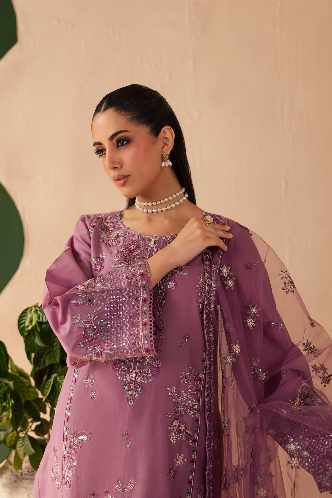Lilac Glam 3Pc - Embroidered Solid Dress - BATIK
